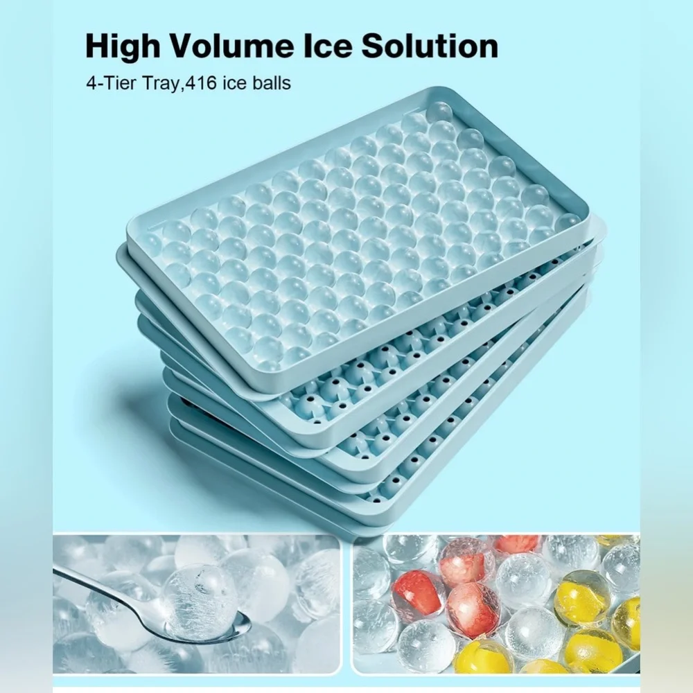 Mini Ice Cube Tray for Freezer - 0.6” Tiny Round Pebble Nugget Ice Mold Tray